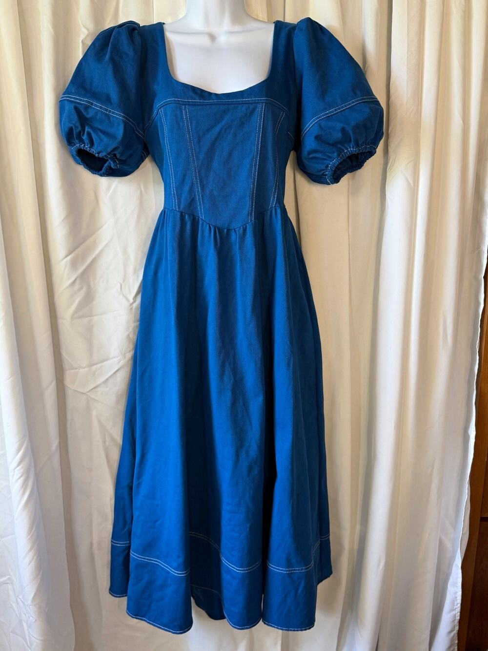 Anthropologie Moon River Cobalt Blue Milkmaid Corset Midi Dress NWOT L
